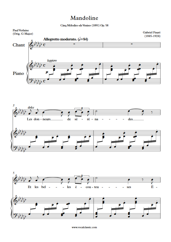 G. Fauré : Mandoline (Gb Key) PDF Sheet music