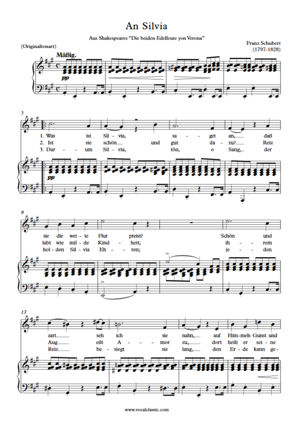 F. Schubert : An Silvia (A Key, Original) PDF Sheet music