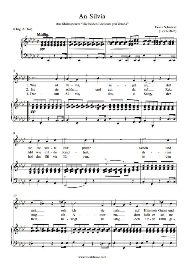 F. Schubert : An Silvia (Ab Key) PDF Sheet music