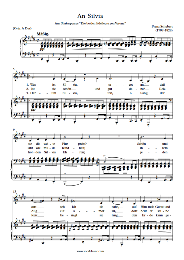 F. Schubert : An Silvia (E Key) PDF Sheet music