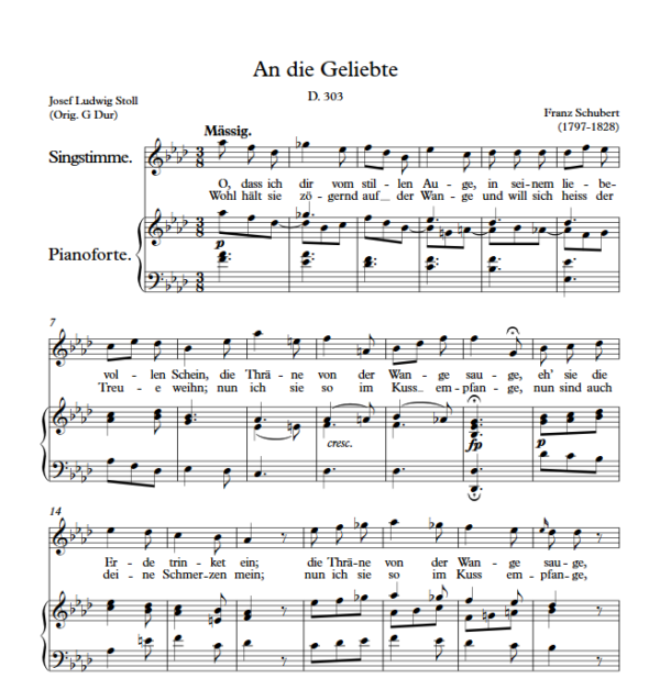 F. Schubert : An die Geliebte (Ab Key) PDF Sheet music