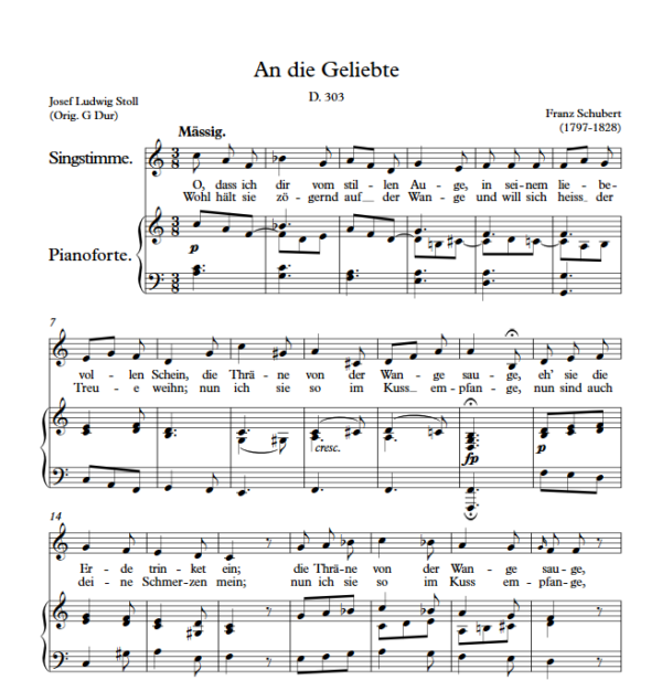 F. Schubert : An die Geliebte (C Key) PDF Sheet music