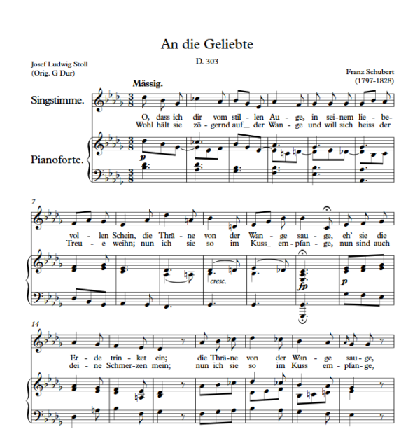 F. Schubert : An die Geliebte (Db Key) PDF Sheet music