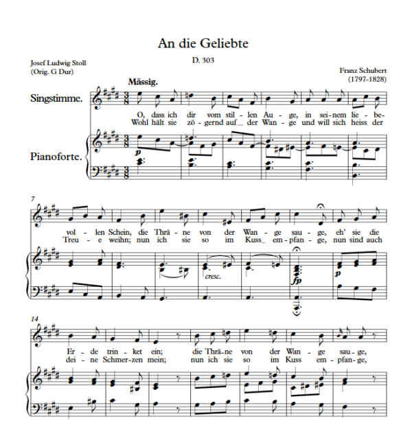 F. Schubert : An die Geliebte (E Key) PDF Sheet music