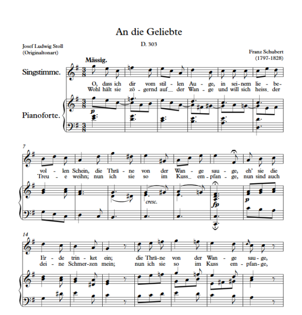 F. Schubert : An die Geliebte (G Key, Original) PDF Sheet music