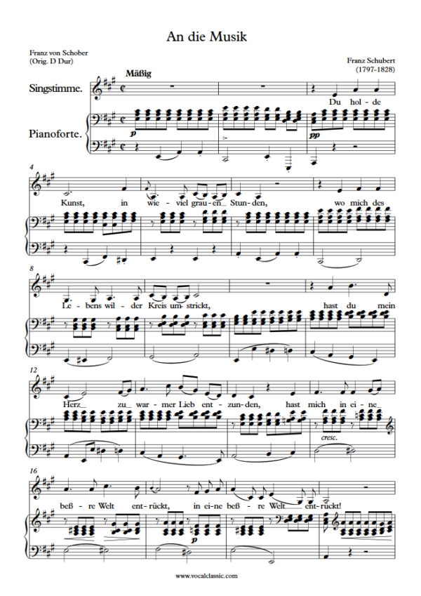 F. Schubert : An die Musik (A Key) PDF Sheet music