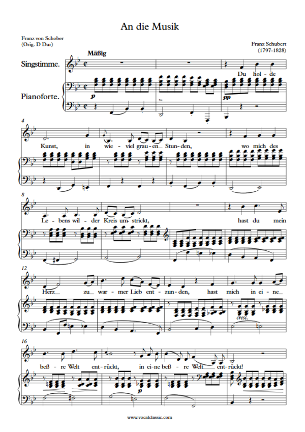 F. Schubert : An die Musik (Bb Key) PDF Sheet music