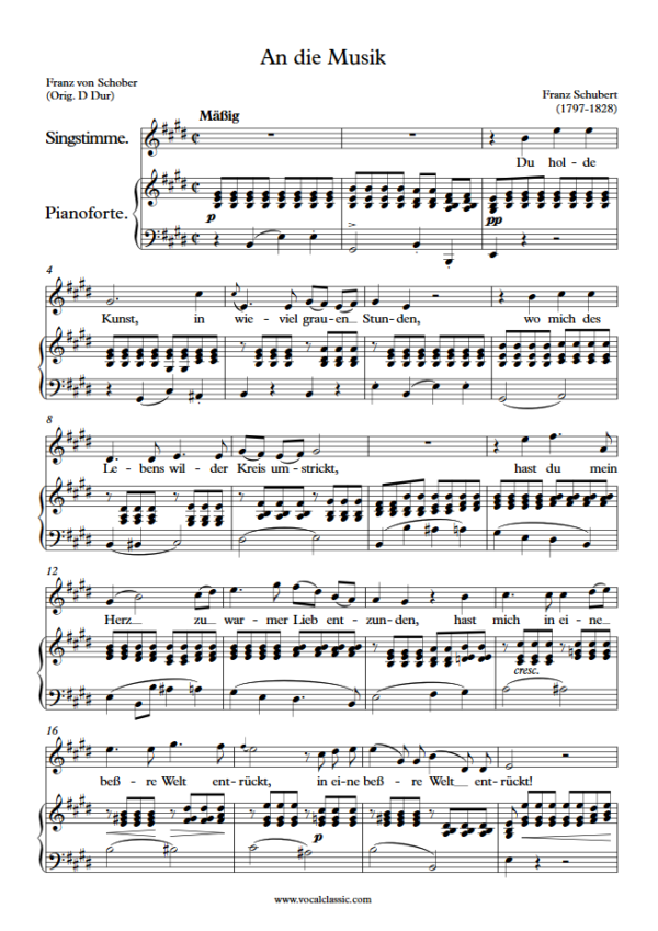 F. Schubert : An die Musik (E Key) PDF Sheet music