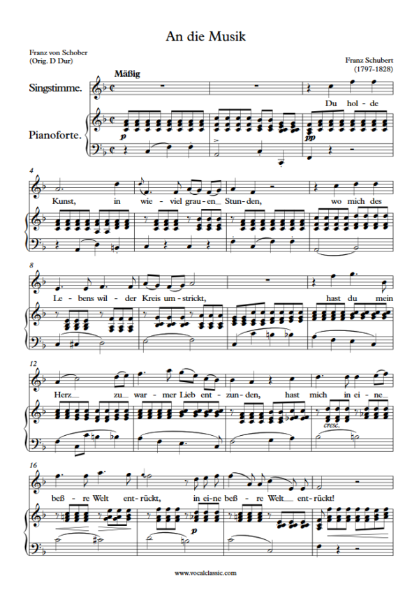 F. Schubert : An die Musik (F Key) PDF Sheet music