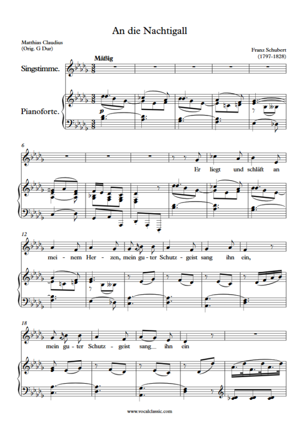 F. Schubert : An die Nachtigall (Db Key) PDF Sheet music