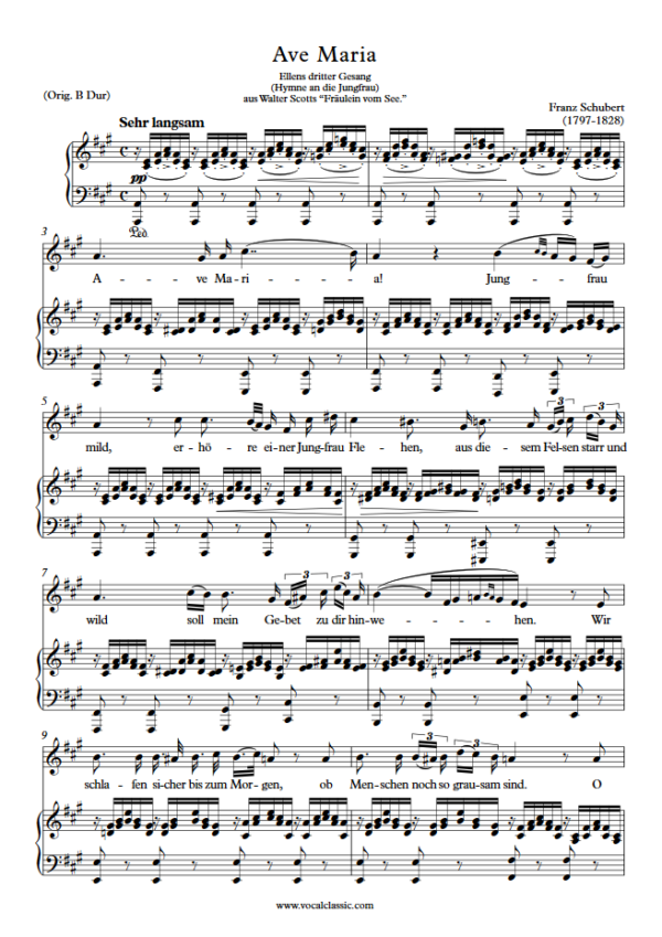 F. Schubert : Ave Maria (A Key) PDF Sheet music