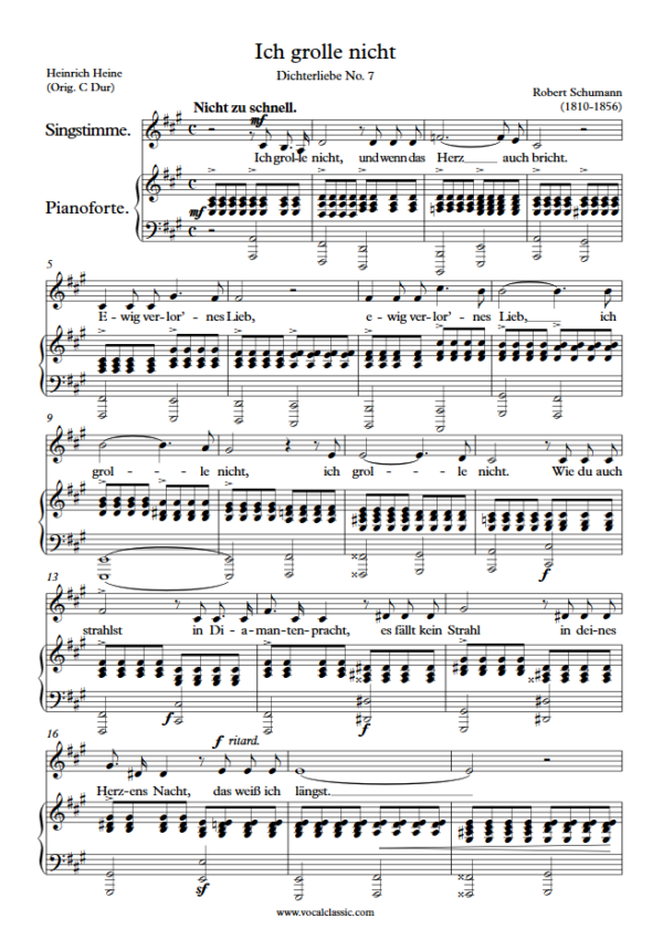 R. Schumann : Ich grolle nicht (A Key) PDF Sheet music