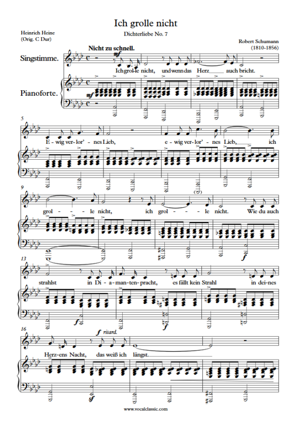 R. Schumann : Ich grolle nicht (Ab Key) PDF Sheet music