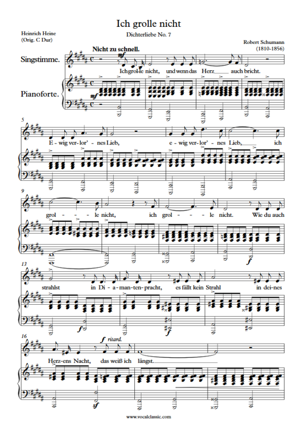 R. Schumann : Ich grolle nicht (B Key) PDF Sheet music