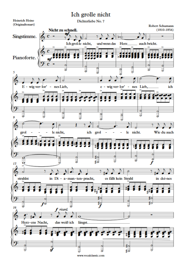 R. Schumann : Ich grolle nicht (C Key, Original) PDF Sheet music