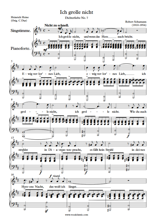 R. Schumann : Ich grolle nicht (D Key) PDF Sheet music