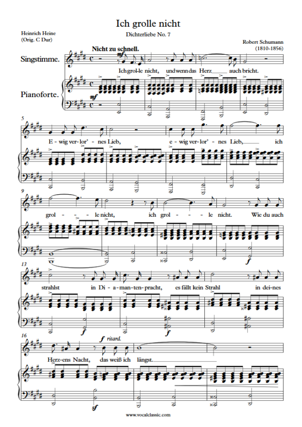 R. Schumann : Ich grolle nicht (E Key) PDF Sheet music