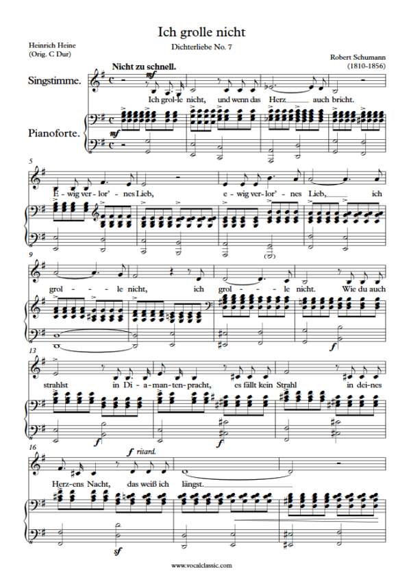 R. Schumann : Ich grolle nicht (G Key) PDF Sheet music