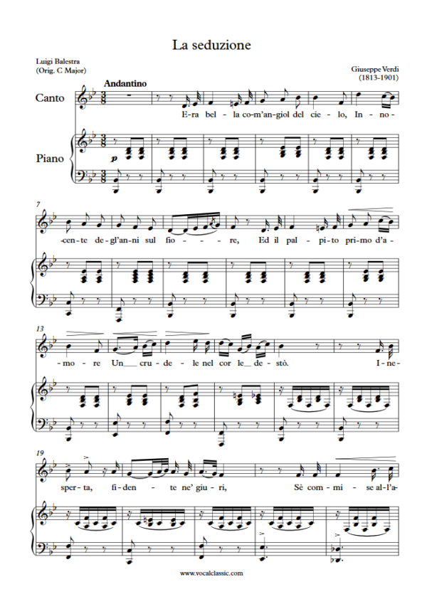 G. Verdi : La seduzione (Bb Key) PDF Sheet music