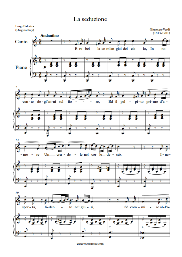 G. Verdi : La seduzione (C Key, Original) PDF Sheet music