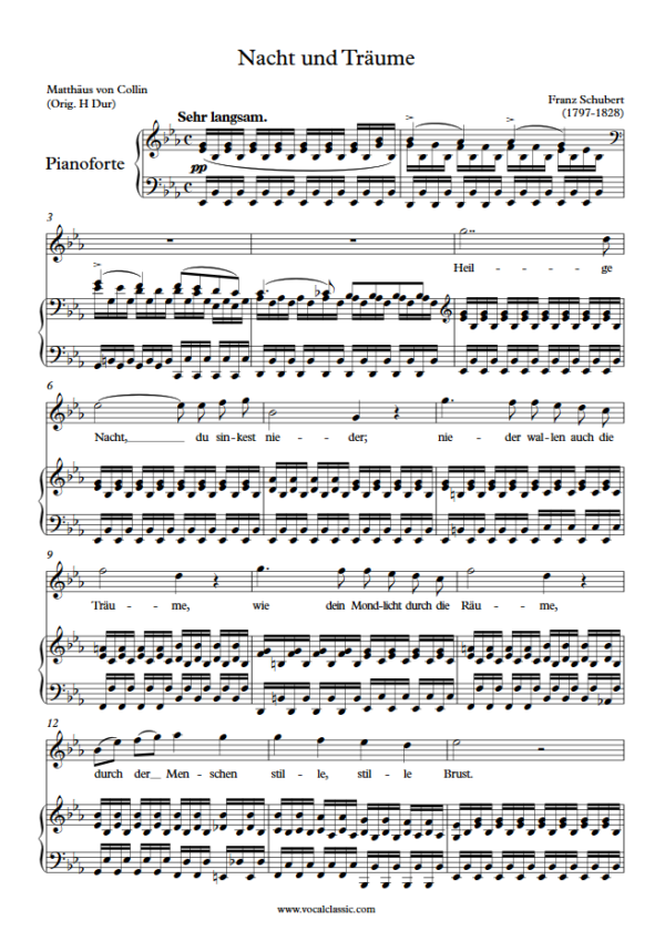 F. Schubert : Nacht und Träume (Eb Key) PDF Sheet music