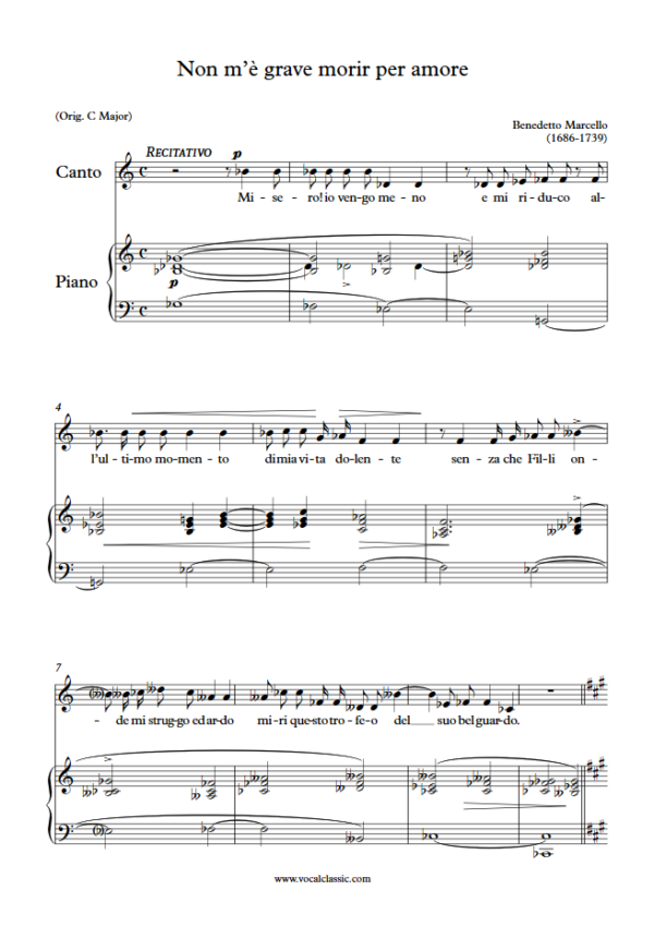 B. Marcello : Non m’è grave morir per amore (A Key) PDF Sheet music