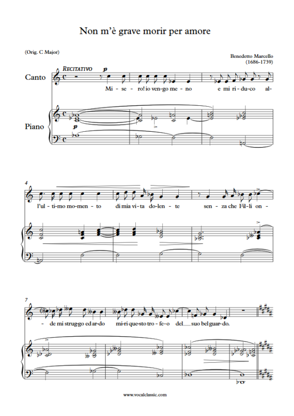 B. Marcello : Non m’è grave morir per amore (B Key) PDF Sheet music