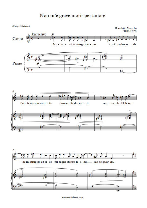 B. Marcello : Non m’è grave morir per amore (D Key) PDF Sheet music