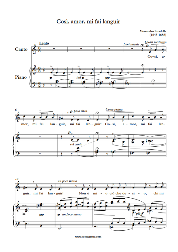 A. Stradella : Così, amor, mi fai languir (A minor Key) PDF Sheet music