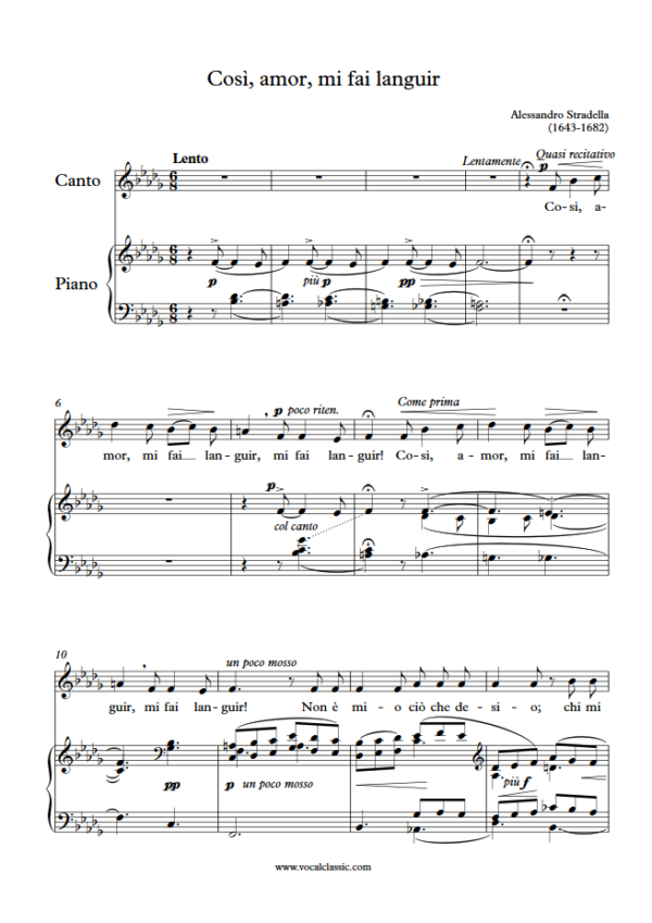 A. Stradella : Così, amor, mi fai languir (Bb minor Key) PDF Sheet music