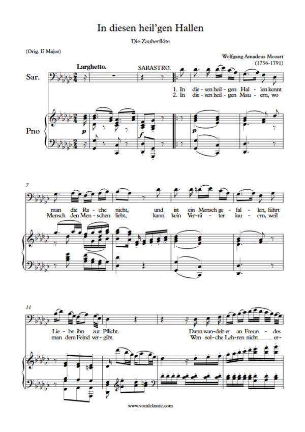 W. A. Mozart : In diesen heil’gen Hallen (Gb Key) – Die Zauberflöte PDF Sheet music