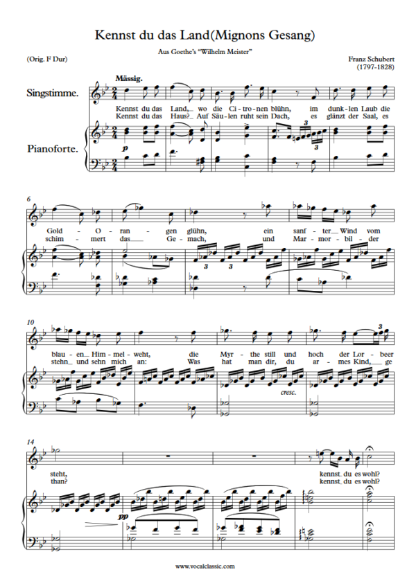 F. Schubert : Kennst du das Land(Mignons Gesang) (Bb key) PDF Sheet music