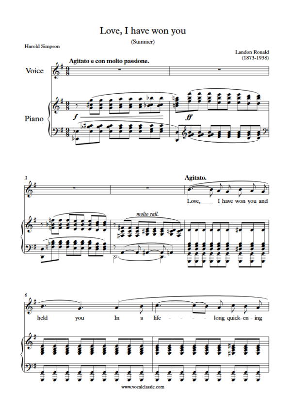 L. Ronald : Love, I have won you (G Key) PDF Sheet music