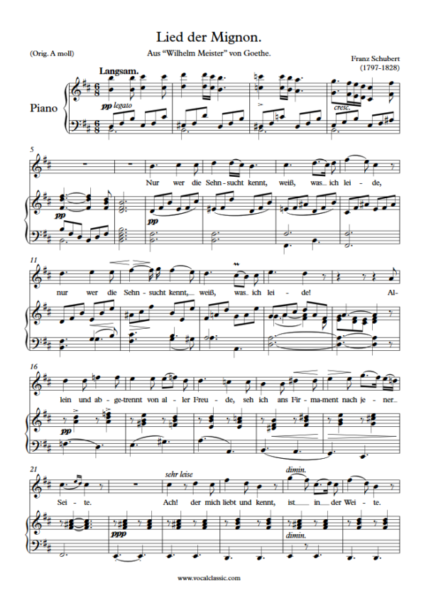 F. Schubert : Nur wer die Sehnsucht kennt (B minor key) PDF Sheet music