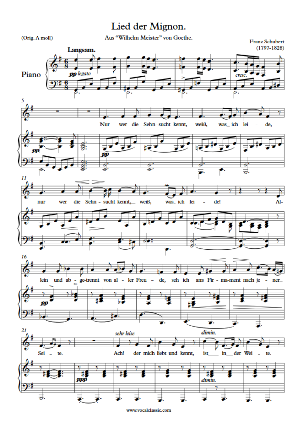 F. Schubert : Nur wer die Sehnsucht kennt (E minor key) PDF Sheet music