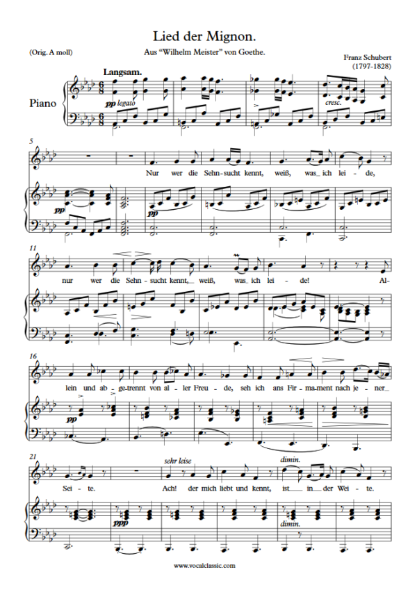 F. Schubert : Nur wer die Sehnsucht kennt (F minor key) PDF Sheet music