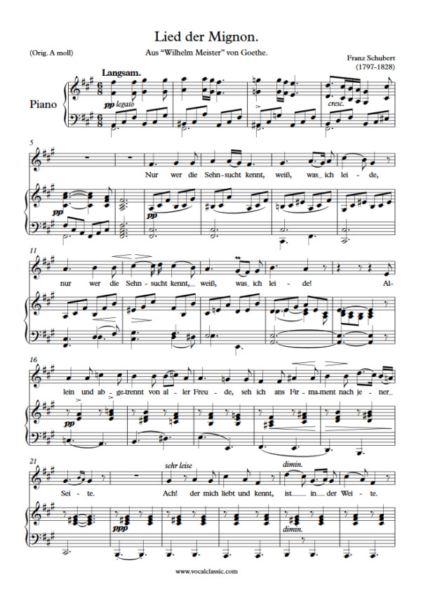 F. Schubert : Nur wer die Sehnsucht kennt (F sharp minor key) PDF Sheet music