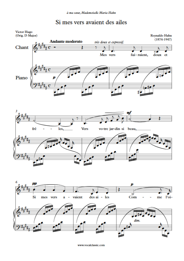 R. Hahn : Si mes vers avaient des ailes (B Key) PDF Sheet music