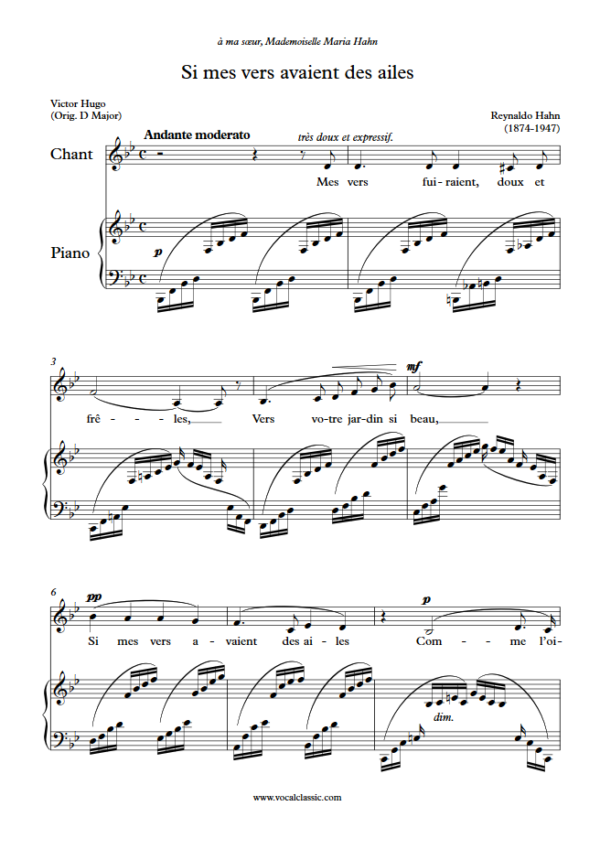 R. Hahn : Si mes vers avaient des ailes (Bb Key) PDF Sheet music