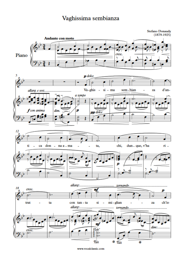 S. Donaudy : Vaghissima sembianza (Bb Key) PDF 2023 한예종 남자 입시곡 Sheet music