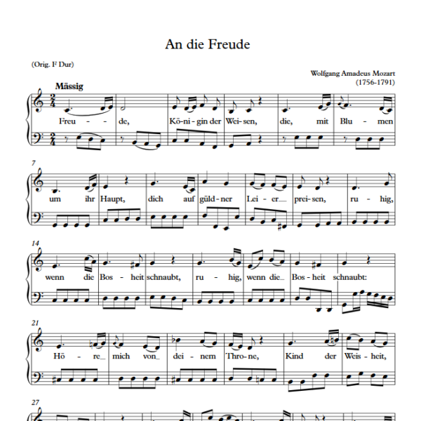 W. A. Mozart : An die Freude (C Key) PDF Sheet music