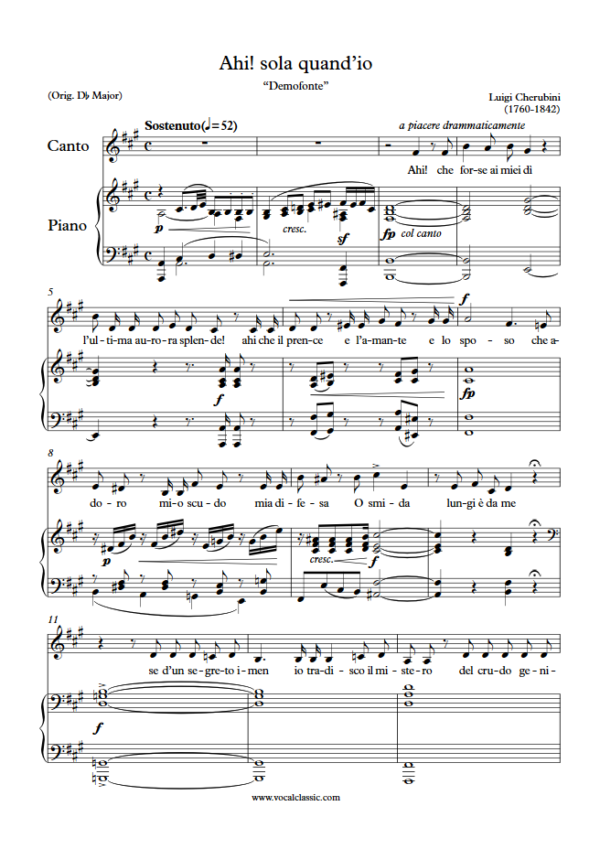 L. Cherubini : Ahi! sola quand’io (A Key) PDF Sheet music