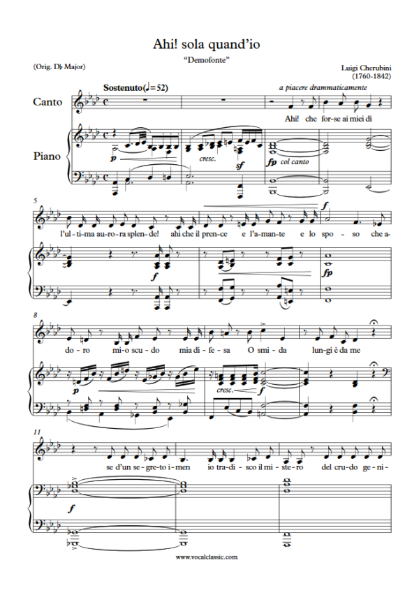 L. Cherubini : Ahi! sola quand’io (Ab Key) PDF Sheet music