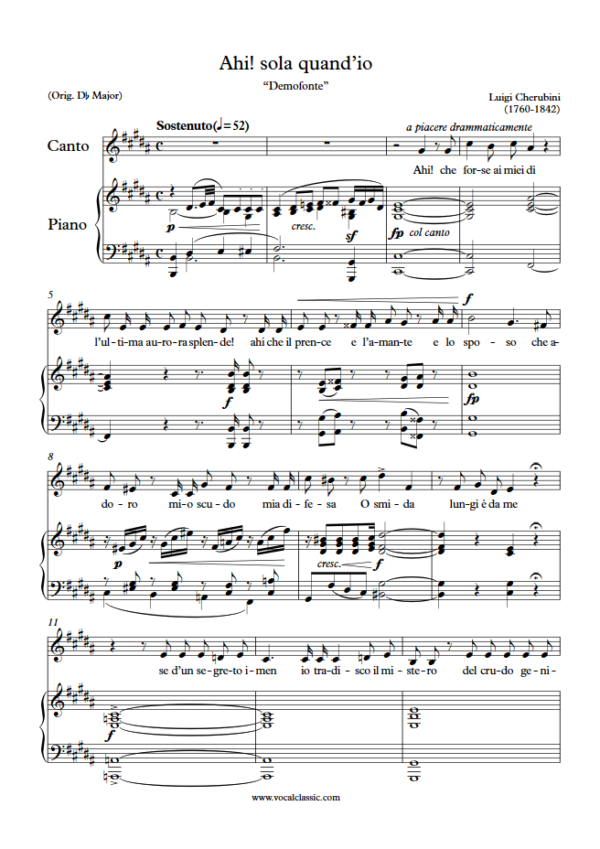 L. Cherubini : Ahi! sola quand’io (B Key) PDF Sheet music