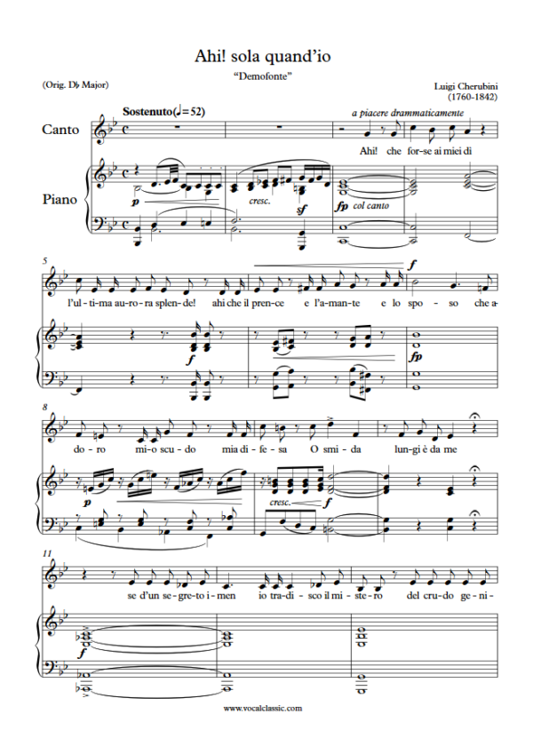 L. Cherubini : Ahi! sola quand’io (Bb Key) PDF Sheet music