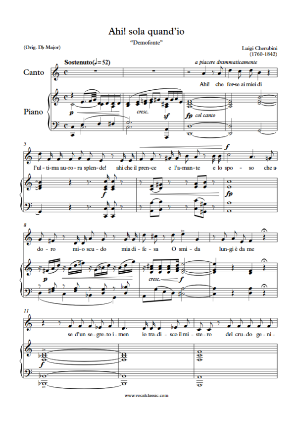 L. Cherubini : Ahi! sola quand’io (C Key) PDF Sheet music