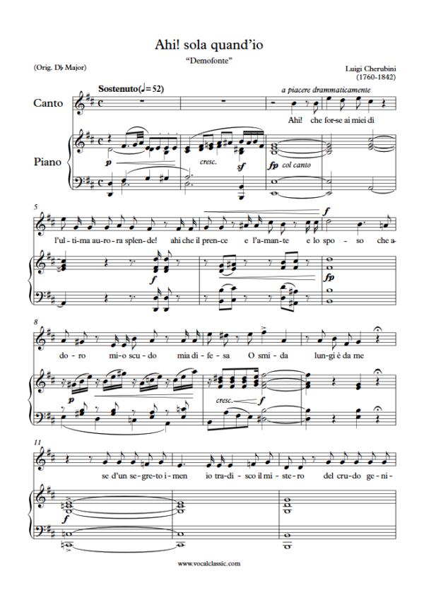 L. Cherubini : Ahi! sola quand’io (D Key) PDF Sheet music