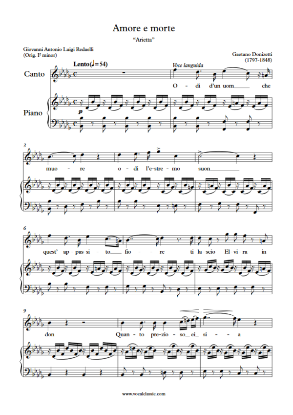 G. Donizetti : Amore e morte (Bb minor Key) PDF Sheet music