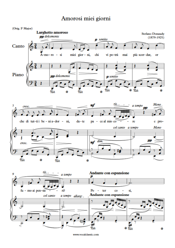 S. Donaudy : Amorosi miei giorni (C Key) PDF Sheet music