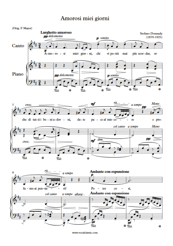 S. Donaudy : Amorosi miei giorni (D Key) PDF Sheet music